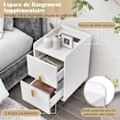 Miniatyrbillede 4 af 4: COSTWAY Natbord med 2 Skuffer, 2 USB-porte og 3 stik, metalben, til soveværelse, stue, 40 x 32 x 60 cm, Hvid Vit