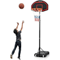 Miniatyrbild 1 av 6: COSTWAY Fristående basketbåge Justerbar höjd 155-210 CM Bärbar på hjul med ryggbräda för barn/vuxna Röd vit och blå