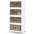 Miniatyrbillede 1 af 6: COSTWAY plastopbevaringsboks 140L, 4 foldbare opbevaringsbokse med 4 hjul og låg, til soveværelse, stue, køkken vit och brun
