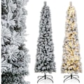 Pikkukuva 1 / 4: 180 cm LED-joulukuusi valkoisella lumella COSTWAY-150 lämpimän valkoista valoa-kynän muotoista-373 PVC:n oksakärkiä - Etusivu
