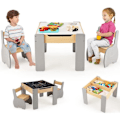 Miniatyrbillede 1 af 4: COSTWAY 3 i 1 bord og 2 stole sæt til børn, 2 sidet bord (sort og hvid) med piger træopbevaringsfunktion Flerfärgad