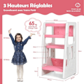 Miniatyrbillede 4 af 4: COSTWAY Toddler Learning Tower 3 justerbare højder og anti-slip fodstøtte HDPE dobbelte sikkerhedsskinner Pink Rosa