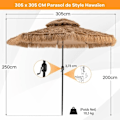 Miniatyrbild 4 av 4: COSTWAY Beach Paraply 305 cm lutande sugrör PE-32 LED och centralljus, 8 valar Manuell vev Hawaiian Style Naturlig
