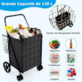 Miniatyrbillede 2 af 6: COSTWAY-2 Indkøbskurv Indkøbsvogn (100L+22L)-Vandtæt Oxford Taske-Foldbar Indkøbsvogn 4 Hjul 2 Drejelig 360°-Kapacitet 40KG-Sort