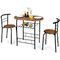 Miniatyrbillede 1 af 4: COSTWAY Spisebordsensemble med 2 Stole, Køkkenbord: 80 x 53 x 75 cm (L x B x H) Brun + Sort Metalramme Brun + Svart