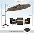 Miniatyrbillede 4 af 4: COSTWAY Tilt offset parasol Dia.339x260cm med krydset base 360° rotationshåndsving, 8 ribber til haveterrasse Brun