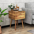 Miniatyrbillede 5 af 6: COSTWAY sengebord med 2 skuffer, sidebord til stue, soveværelse, kontor, 40 x 40 x 59,5 cm, Natur Beige