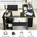 Miniatyrbild 2 av 4: COSTWAY L-format hörnskrivbord - L 130 x D 130 x H 72,5 CM - Hyllor - Spånskiva - Modernt - Svart Svart