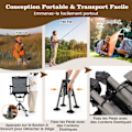 Miniatyrbild 5 av 6: COSTWAY Fällbar Campingstol för Jakt, Hopfällbar Stol, 360° Rotationsskytte Stol, Justerbara Ben, Justerbart Vapenstöd Svart och grått
