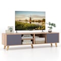 Miniatyrbillede 1 af 4: TV stativ til 65" TV COSTWAY med 3 rum 2 døre, 3 kabelføringshuller, til stue, soveværelse, 152 x 40 x 40 cm Grå