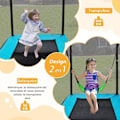 Miniatyrbillede 2 af 6: COSTWAY Trampolin til børn Rektangulær 190x122cm 3 i 1 med gynge, vandret stang-40 galvaniserede fjedre 100 kg-blå svart och blått