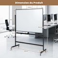 Miniatyrbillede 6 af 6: COSTWAY Magnetisk tavle 120 x 90 cm Dobbeltsidet vendbar tørsletning 2 justerbar højde 4 mobile hjul Sort