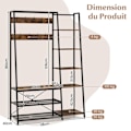 Miniatyrbillede 4 af 4: COSTWAY 5 i 1 knagerække 9 kroge & 5 sidehylder & 2 metalnethylder til entré og stue 118x40x180CM Sort Sort Brun