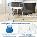 Miniatyrbillede 5 af 6: COSTWAY Bruser Stool - Aftagelige Armlæn og Skridsikre Fødder, Højde 36-49 cm, til Ældre, Handicappede Blå Blå