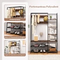 Miniatyrbillede 3 af 4: COSTWAY 5 i 1 knagerække 9 kroge & 5 sidehylder & 2 metalnethylder til entré og stue 118x40x180CM Sort Sort Brun