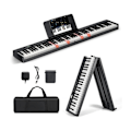 Miniatyrbillede 1 af 4: COSTWAY Foldbar og bærbar 88-tangenters digitalklaver keyboard-split funktion-LCD-skærm-2 højttalere-indbygget batteri-sort