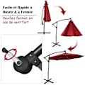 Miniatyrbillede 3 af 4: COSTWAY Parasolfad 3M 24 LED Solarlamper Rotationsvinklet 360°Krydssokkel, Vender, Justerbar vinkel Aluminiumsøjle Bourgogne Röd