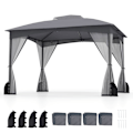 Miniatyrbillede 1 af 6: COSTWAY Havepavillon 300 x 365 cm med Netvægge - Vandtæt Gazebo med Dobbelt Tag til Terrasse Reception Grå
