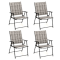 Miniatyrbillede 1 af 4: COSTWAY Sæt med 4 foldbare terrassestole, ingen samling, flet spisestuestole, til have, gård, ved poolen Rottingfärg: Gråmix | Ramfärg: Svart