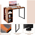Miniatyrbillede 2 af 4: COSTWAY computerbord med reol, metalstel, computerbord 115 x 59,5 x 75 cm med 5 rum, brun Rustik brun + svart
