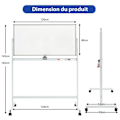Miniatyrbillede 4 af 4: COSTWAY Magnetisk Whiteboard 120x60cm Dobbeltsidet Vendbar 360° Mobil 2 Højde Tørsletning 12 Magneter 6 Markører Hvid