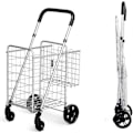 Miniatyrbillede 1 af 6: COSTWAY Foldbar markedsvogn - 4 hjul - 2 kurve (48L + 10L), Stål - Maks. belastning: 20 KG - Indkøbsvogn-sølv Pengar