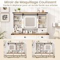Miniatyrbild 4 av 6: COSTWAY Sminkbord och pallset, skjutspegel, 3 färg LED, justerbar ljusstyrka, 4 lådor, sidoskåp Vit