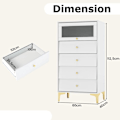 Miniatyrbillede 3 af 6: COSTWAY Kommode til Soveværelse med Vippende Glasdør og 4 Skuffe, til Soveværelse, Stue, 60x40x112,5 cm, Hvid Vit