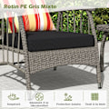 Miniatyrbillede 5 af 6: COSTWAY Ensemble 3 stk Havebord og Stole i PE-Rattan, med Puder, Ryglæn Justerbart i 5 Niveauer, Bræddebord