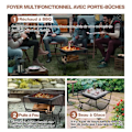 Miniatyrbillede 2 af 4: COSTWAY Wood Log Carrier 3 i 1 udendørs brazier med gnistfanger og opbevaringsstøtte belastning 50 kg 2 praktiske hjul sort Svart