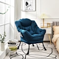 Miniatyrbild 2 av 6: COSTWAY Modern Stoppad Fåtölj i Polyester - Metallram - Armstöd och Sidoficka Blå