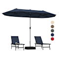 Miniatyrbillede 1 af 6: COSTWAY Parasoll Dobbelt Have Rektangulær 396 x 201 x 240cm - Vægtet Base, 12 Metalspidser, til Terrasse Blå