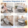 Miniatyrbillede 2 af 4: COSTWAY Bærebrus Cododo Baby Portable 4 i 1 Madras, Net, Opbevaringskurv, 2 Elastiske Remme Højdejusterbar 0-6 Måneder Grå Grå