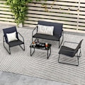 Miniatyrbillede 2 af 6: COSTWAY Haveborde 4 PCS med 2 Stole og 1 Dobbeltsofa, Have Møbel Sæt i Åndbart Stof, Sort Svart