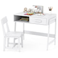 Miniatyrbillede 1 af 4: Bureau og Stol til Børn i Træ - COSTWAY - Opbevaringsskuffe og Hylde Hvid