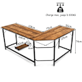 Miniatyrbillede 4 af 4: COSTWAY stort hjørneskrivebord L168 x B125 x H74CM - Op til 3 computere i industriel stil, brun metalstruktur kastanj