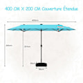 Miniatyrbillede 6 af 6: Parasol Double til Have XXL 400 x 200 x 240 cm - COSTWAY - 36 LED-lys - Base inkluderet - 12 Spidser - Rektangulær Grøn