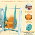 Miniatyrbild 3 av 4: COSTWAY 4 i 1 rutschkana för barn-Basketbåge-gunga Justerbar i 3 höjd-18+ månader-185 x 150 x 102 cm Grön + orange