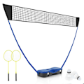 Miniatyrbillede 1 af 6: COSTWAY bærbart badmintonsæt - Net, 2 ketchere, 2 fjerbolde - 270 x 33,5 x 160 cm - Opbevaringsetui - Metalrør - Blå