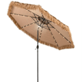 Miniatyrbild 1 av 4: COSTWAY Beach Paraply 305 cm lutande sugrör PE-32 LED och centralljus, 8 valar Manuell vev Hawaiian Style Naturlig