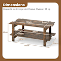 Miniatyrbillede 4 af 6: Salontable Basse med 2 Niveaux COSTWAY, Lameltræ, Opbevaringshylde, Rektangulær Accentbord Totalbelastning 120KG, Valnød