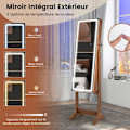 Miniatyrbillede 2 af 4: COSTWAY Fritstående smykkegarderobe med LED-lys, 3 justerbare vinkler, låsbar dør, spejl i fuld længde, valnød Valnöt