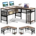Miniatyrbild 1 av 4: COSTWAY vändbart hörnskrivbord med förvaringshyllor i mesh, CPU-stöd, 140-120 x 50 x 74 cm