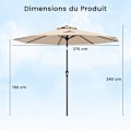 Miniatyrbillede 6 af 6: Parasol Déporté 35°270 CM - COSTWAY - UV Beskyttelse 30+ Knap-tilt - 8 Spiler til Have Patio, Strand Brun