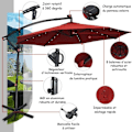 Miniatyrbillede 4 af 4: COSTWAY Parasolfad 3M 24 LED Solarlamper Rotationsvinklet 360°Krydssokkel, Vender, Justerbar vinkel Aluminiumsøjle Bourgogne Röd