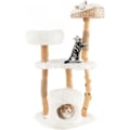 Miniatyrbild 1 av 6: COSTWAY 124 CM Träkattträd med Cattail Top Abborre och lägenhet, Cat Tower med bekväm mjuk kudde