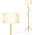 Miniatyrbillede 1 af 4: COSTWAY Gulvlampe Stue 166.5CM 2 i 1 Knagerække-5 Kroge-Metal-Fodkontakt-E27 Linned Stof Lampeskærm-Soveværelse