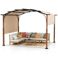 Miniatyrbillede 1 af 4: Havepergola 3 x 6 x 2,6 M COSTWAY-Trækbart fortelt i polyesterstof-metalstruktur-med buer-stolper trælook-beige