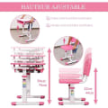 Miniatyrbillede 3 af 4: COSTWAY Ergonomisk børneskrivebord Justerbar højde og vinkel 0-40° bordsæt med stole, tegnebord med 1 skuffe Pink Rosa
