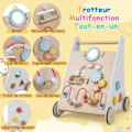 Miniatyrbillede 2 af 4: COSTWAY 7 i 1 træ-gåvogn med legetøjscenter, spejle, blokke og gear, rollator for 1 år+, Montessori-legetøj